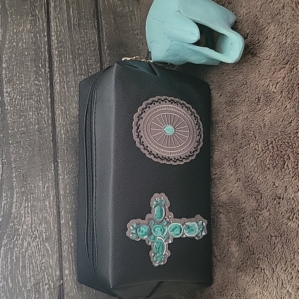 Western Turquoise Cross Concho Cosmetic/Travel Bag Gift Boho Rodeo Cowgirl